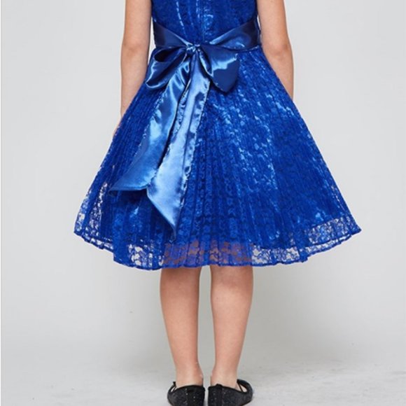 Big Girls Lace Overlaid Rhinestones Junior Bridesmaid Flower Girl Dress  Silver - Picture 6 of 6